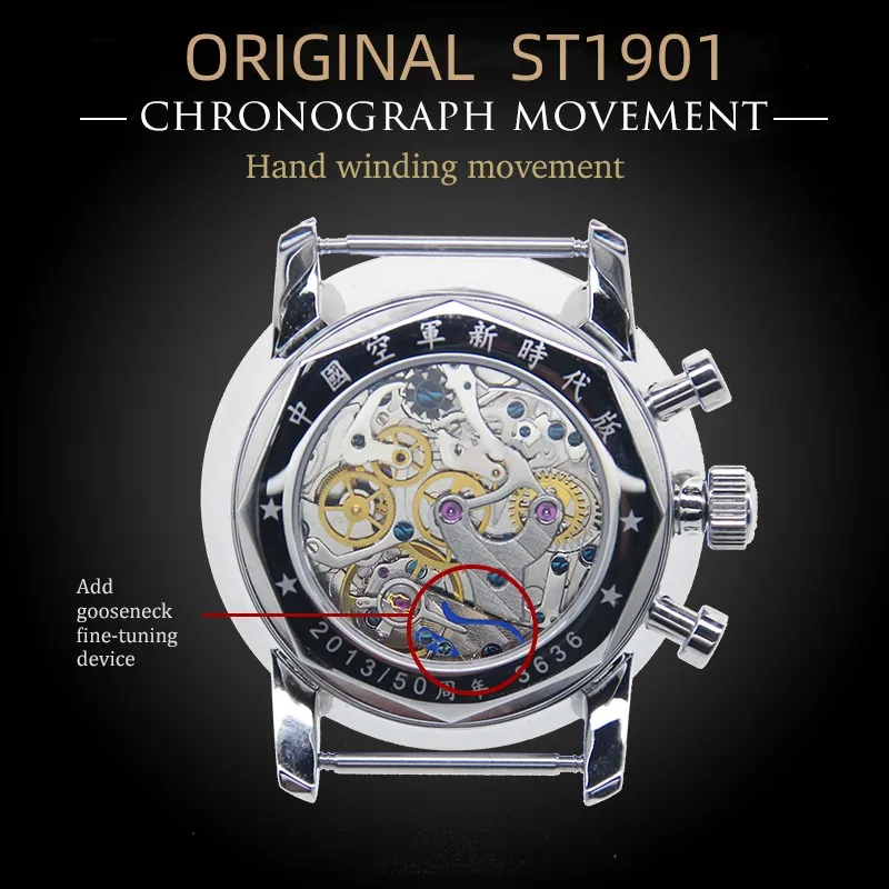 Red Star 38mm Grey 1963 Chronograph Men's Sapphire Glass Hand Winding Original Seagull ST1901 Movement Pilots Mechanical Watches