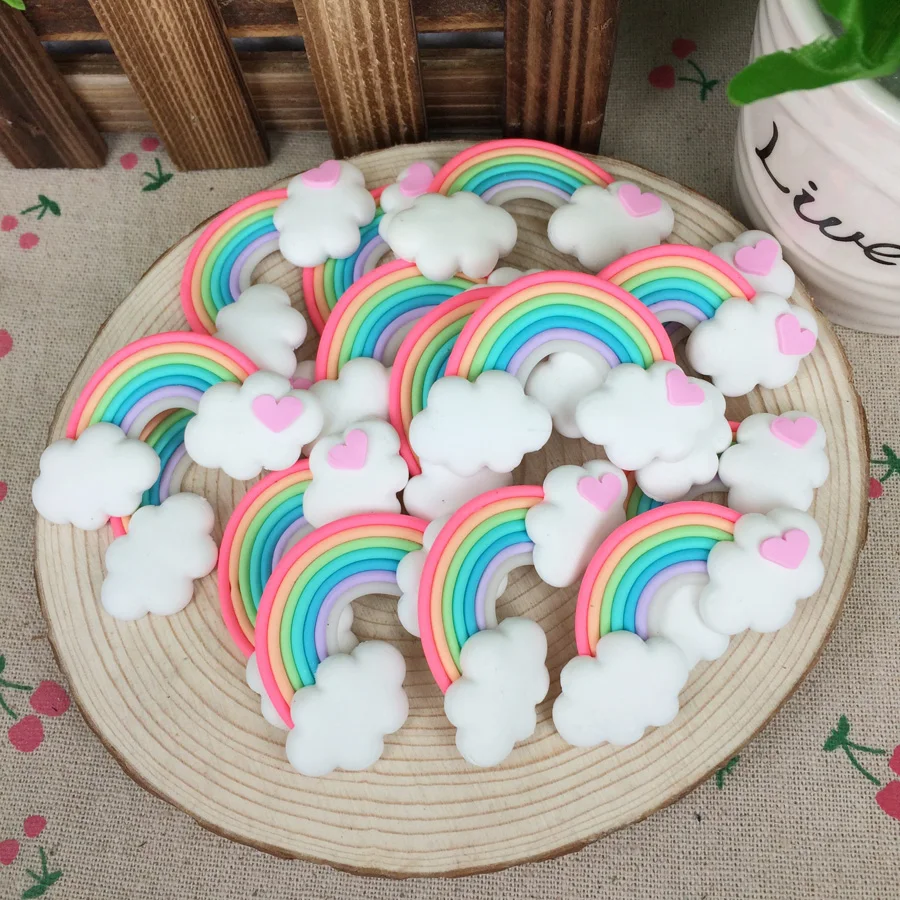 

Hot!!! Kawaii Flatback DIY Clay Rainbow Cabochons Flat Back Scrapbooking Hair Bow Embellishment Crafts For Phone Case:30*62mm