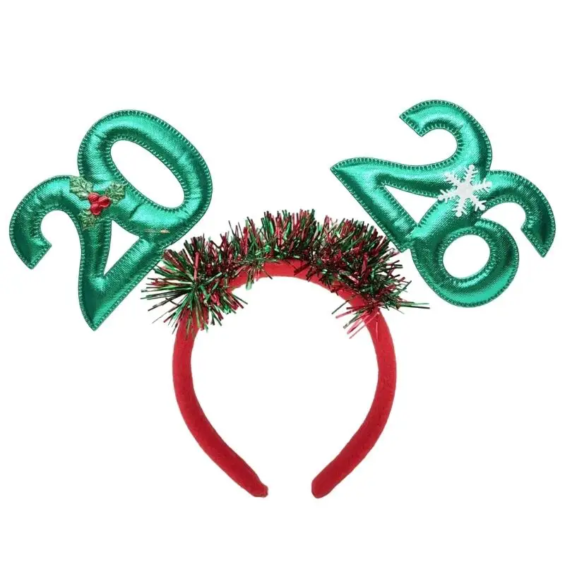39BD 2026 Schimmernder Neujahrs-Kopfschmuck, Feiertagsparty-Haarreif mit gepolsterter Zahl für Abendpartys und Feiertagsfeiern – Detail 9