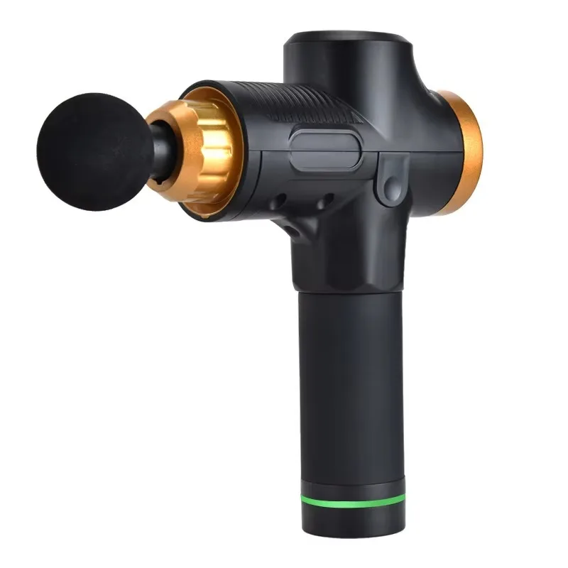 Six-head brush motor massage gun, black handheld, full-body muscle relaxation vibration massager, 30 speed settings.