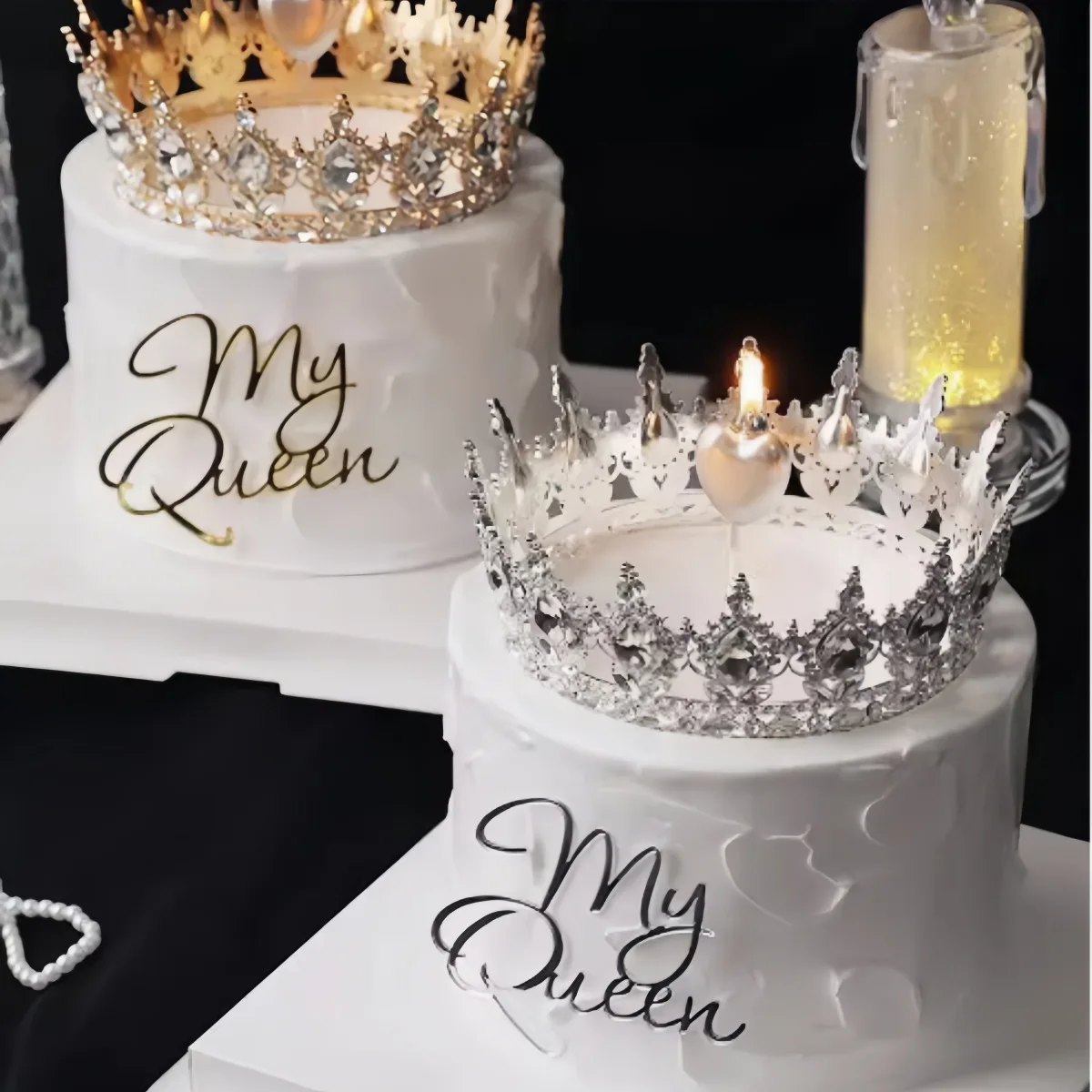 私の女王誕生日パーティーケーキトッパー装飾ゴールドアクリル女性ハッピーバースデーケーキトッパーベーキング用品ベビーシャワーギフト