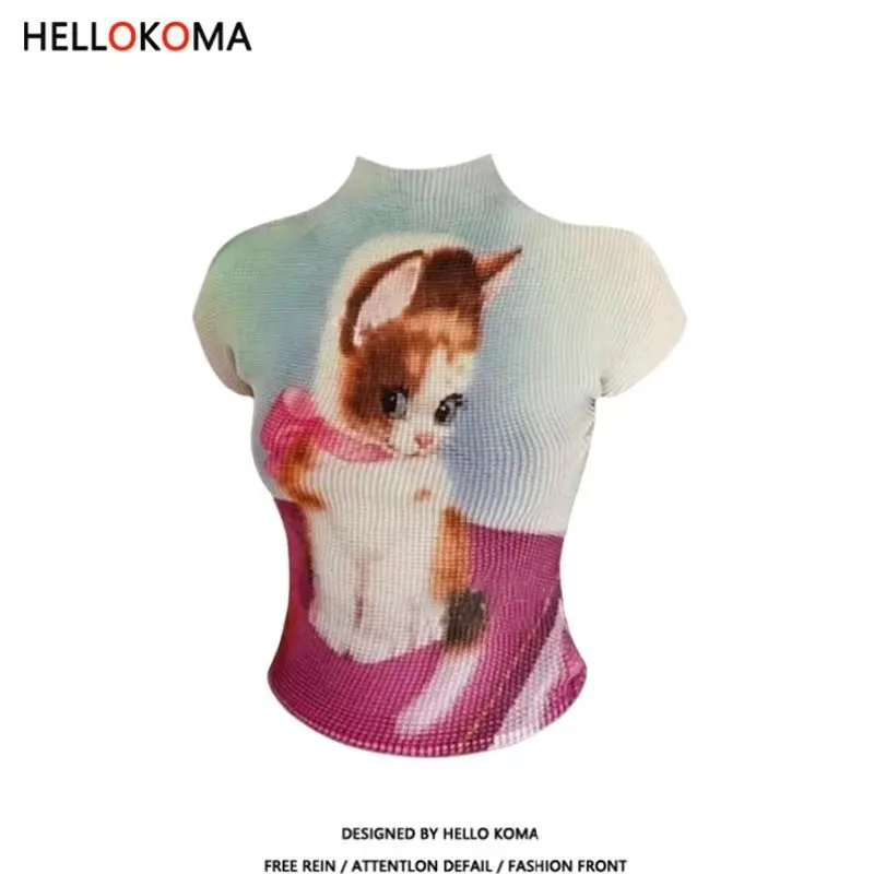 Sweet Pleated T-shirt Woman Cute Korean Kawaii Jumper Tees 2000s Aesthetic Vintage Cozy Babycore Pullovers Tops Tiktok Korean
