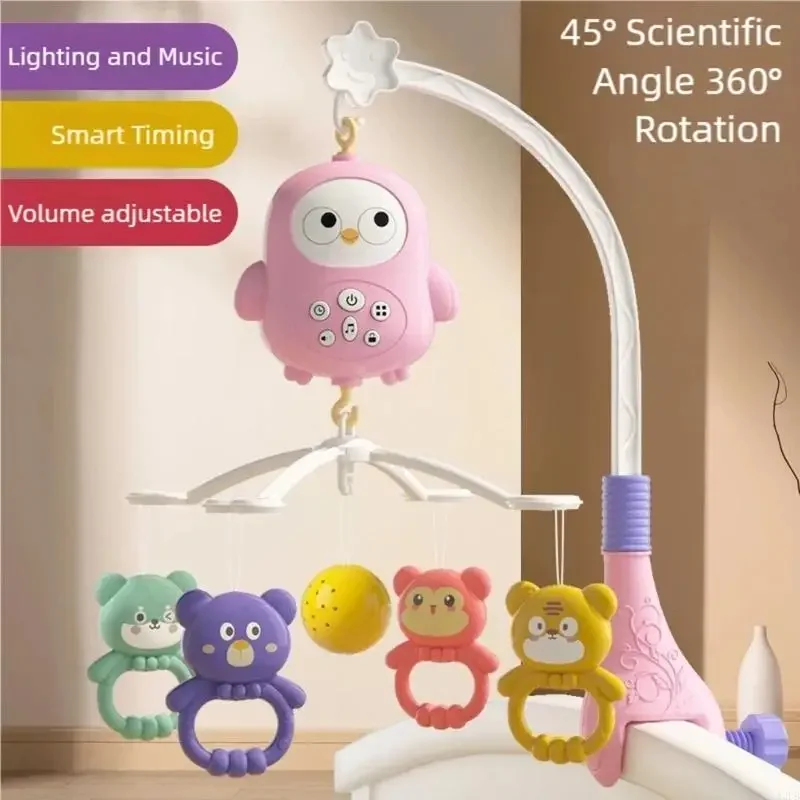 Mobile berceau d'animal dessin animé pour bébé, développement sensoriel auditif, hochet rotatif, jouet suspendu pour le