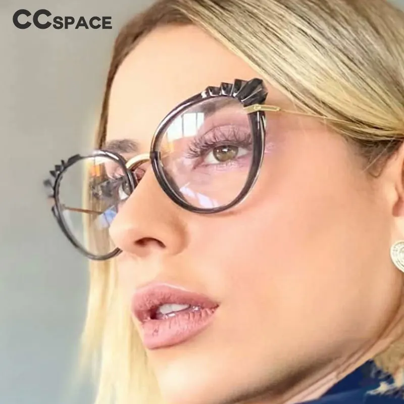 48204 Roun Cat Eye Anti-Blue Light Women Optical Glasses Frame Diamond Cut Fashion Computer