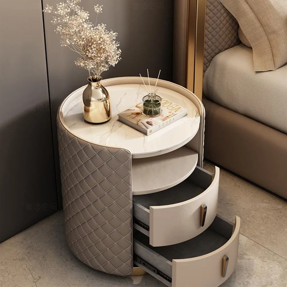 Designer solid wood bedside table, round bedroom, no need to install a sintered stone bedside cabinet