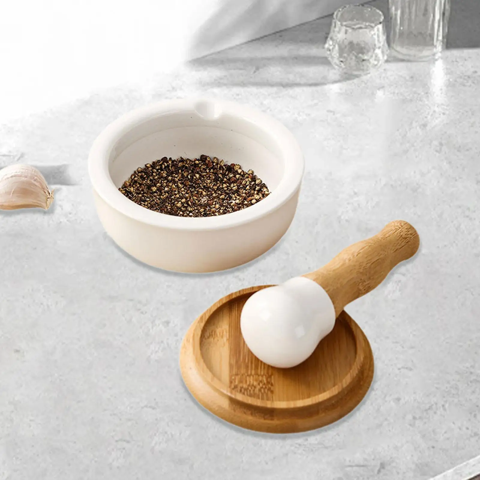 Pottery Grinding Bowl Garlic Pestle Set Manual Tool Portable Multiuse Household