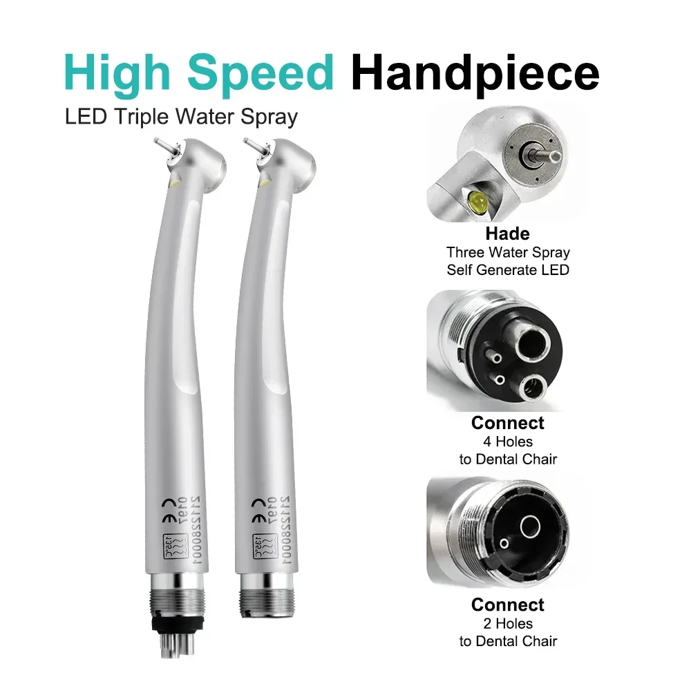 XYSZ Dental LED High Speed Handpiece With Lights E-generator Integrated Torque Head Push Button 3 Water Spray 2/4 Holes