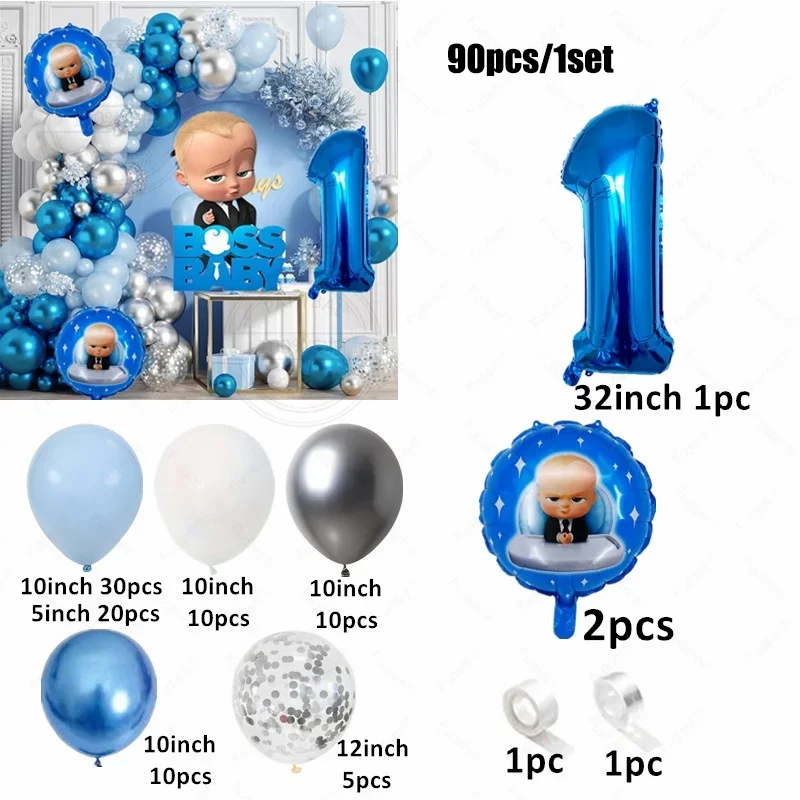 90pcs/set Boss Baby Theme Balloon Garland Arch Kit Newborn Baby Shower Foil Helium Balloon Kids Bluey Party Decorations Supplies