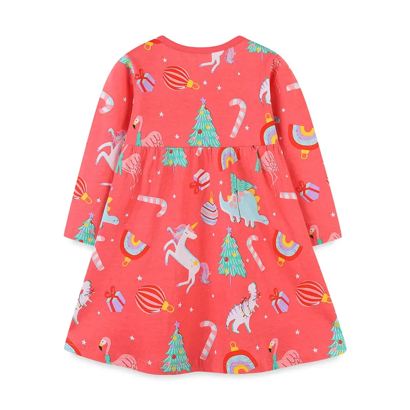 2-7T عيد الميلاد الأميرة الفتيات فساتين طويلة الأكمام الخريف الربيع القطن ملابس الطفل الأشجار الهدايا طفل زي #2