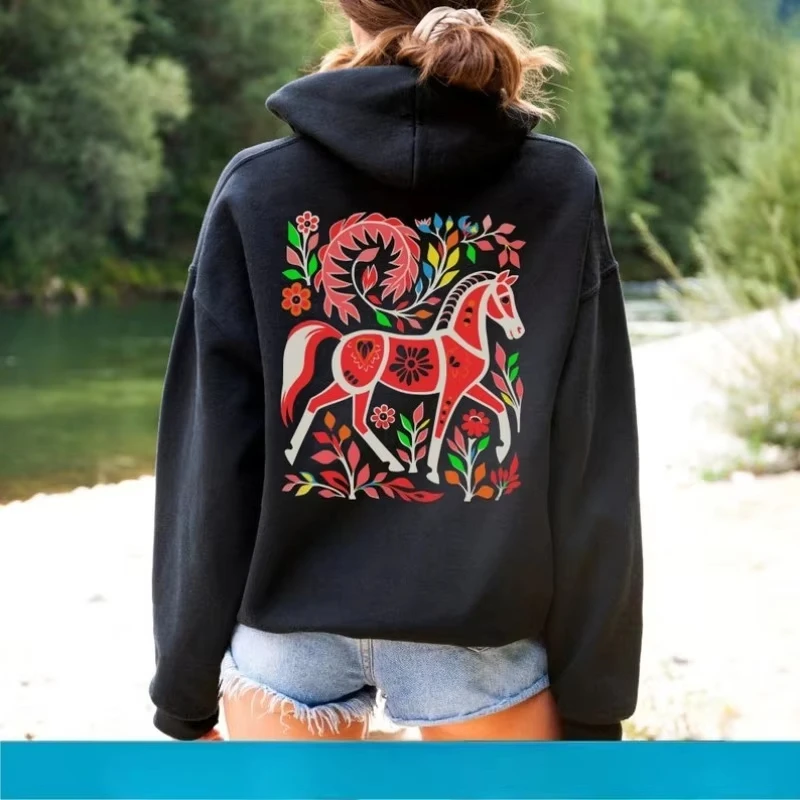 

Год лошади 2026 Толстовка с цветочным принтом лошади, вырезка бумаги, художественный женский свитер, модная толстовка с рисунком, подарок на день рождения для любителей лошадей