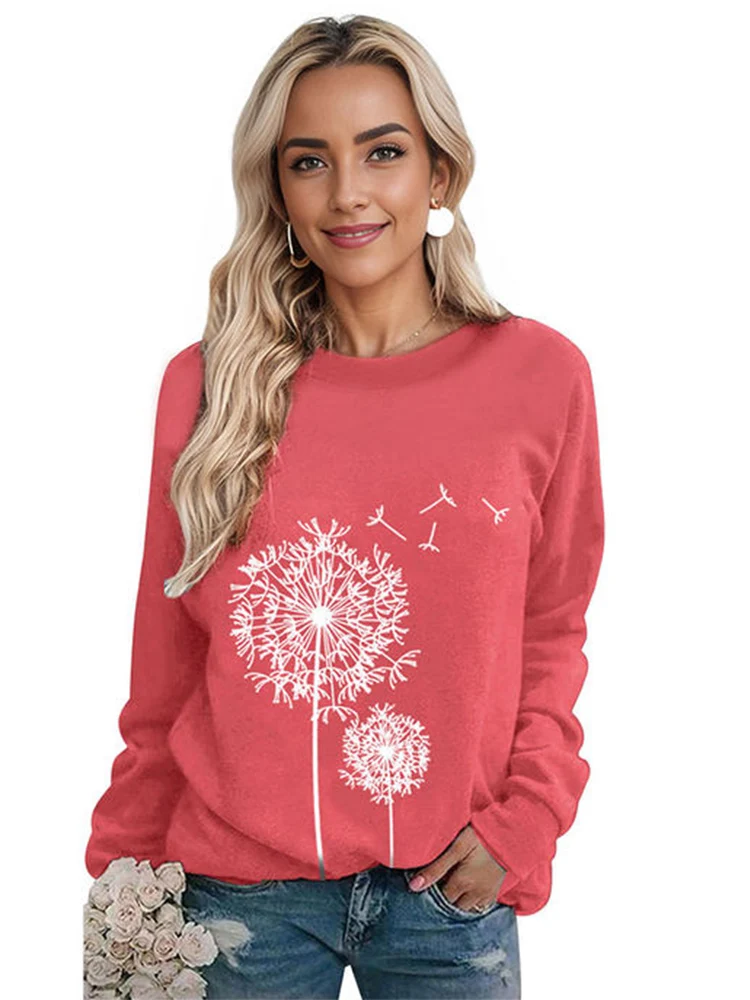 

Women's Dandelion Printed Round Neck Long Sleeve Top Casual Fashion Loose Sweatshirt 2024 Fall and Winter Women's Fashion Trends