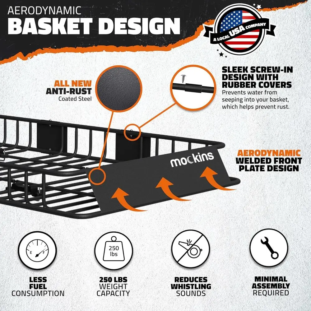 Heavy-Duty Roof Rack Basket & Waterproof Cargo Bag, 64x39x6, 250 lbs Capacity, Roof Basket Accessories Included