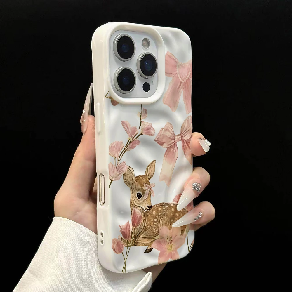 Retro-Schleifen-Sika-Hirsch-Muster Handyhülle für iPhone 17 16 15 14 13 12 11 Pro Max 14 Plus 17Air Falten-Wellen-Soft-Silikon-Cover – Detail 8