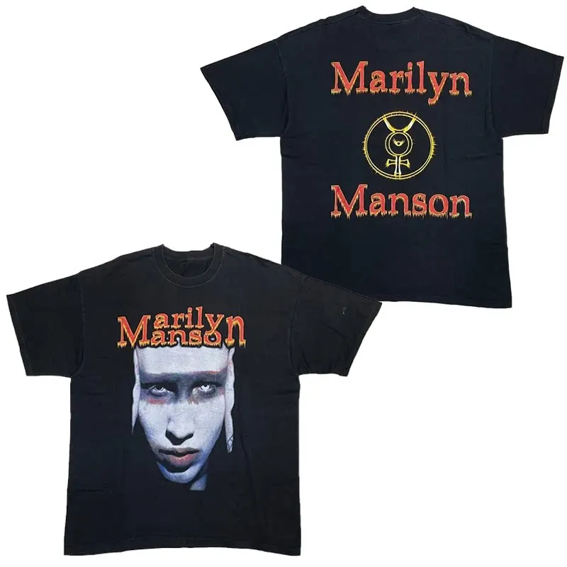 New Summer Marilyn Manson Abstract American Retro Oversized Streetwear Summer Short-sleeved T-shirt