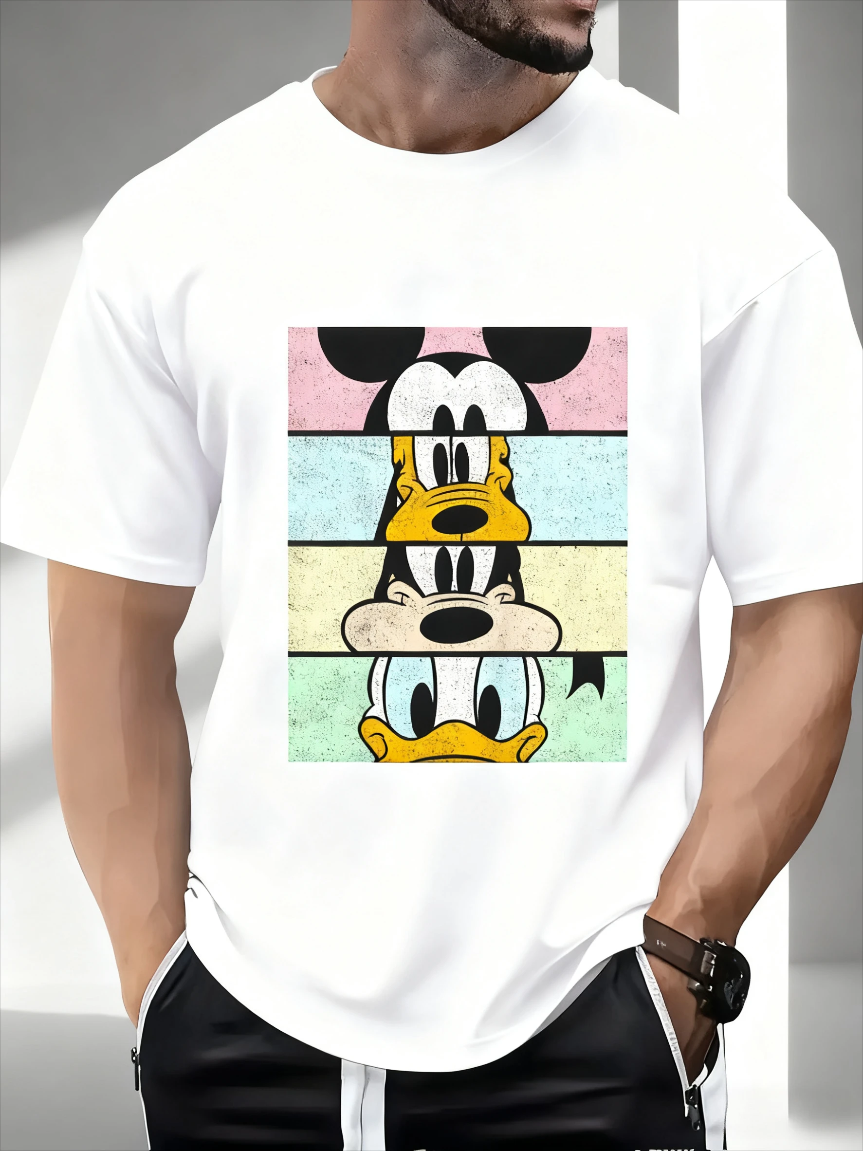 ديزني شخصية كرتونية صورة تي شيرت مطبوع صيف جديد للرجال والنساء الشارع الهيب هوب عادية فضفاض بأكمام قصيرة