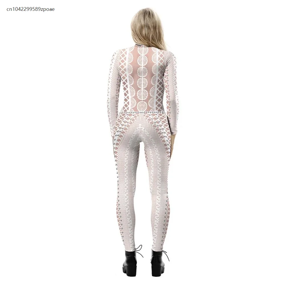 Lace Sequin Pattern 3D Printed Role Play Costume Sexy Bodysuit Leotard Adult Rave Party Stage Performance Costume S-XL 2025