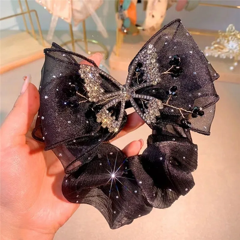 1 piece of rhinestone mesh bow hair clip, a new starry bow rhinestone hair clip for sweet girls and women\'s headwear