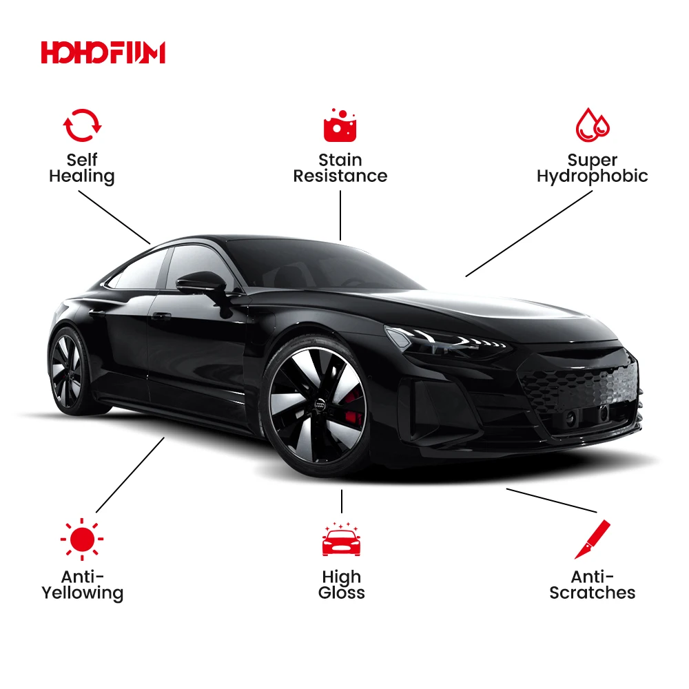 HOHOFILM Lubrizol TPU Glanzend Zwart Hoge Kwaliteit 7.5MIL PPF Verfbescherming Zelfherstellende Anti Krassen Kleur PPF Film