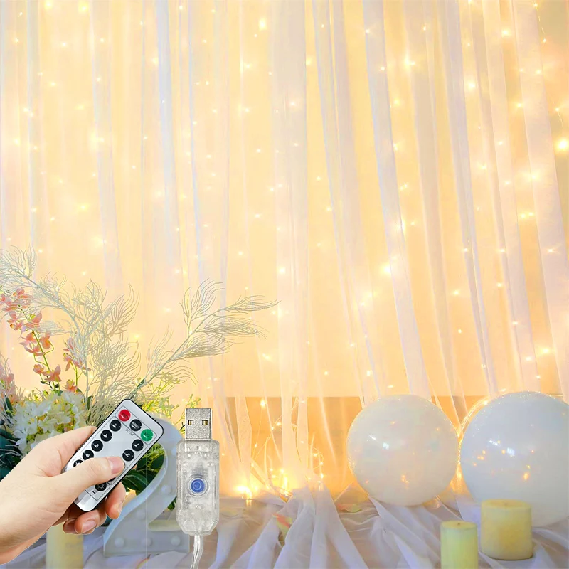

Wedding Curtain LED String Lights Romantic 8 Modes USB Plug for New Year Christmastide Hallowmas Indoor Bedroom Party Decoration