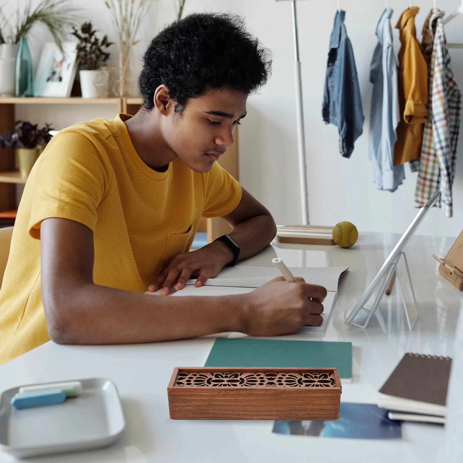 

1pc Wooden Pencil Box Oblong Multifunctional Stationery Storage Holder Practical Pen Container For School Office Home