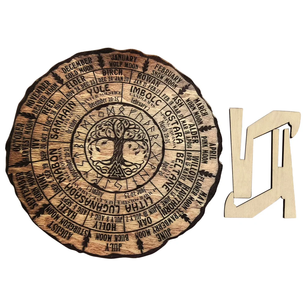 Wooden Calendar Witch Tree Ring Wheel of The Year Sign Table Decor Christmas Decorations Outdoor