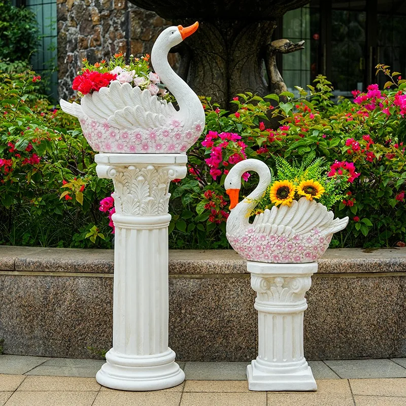 Large outdoor swan flower pot creative courtyard balcony arrangement large outdoor garden kindergarten art decoration ornament