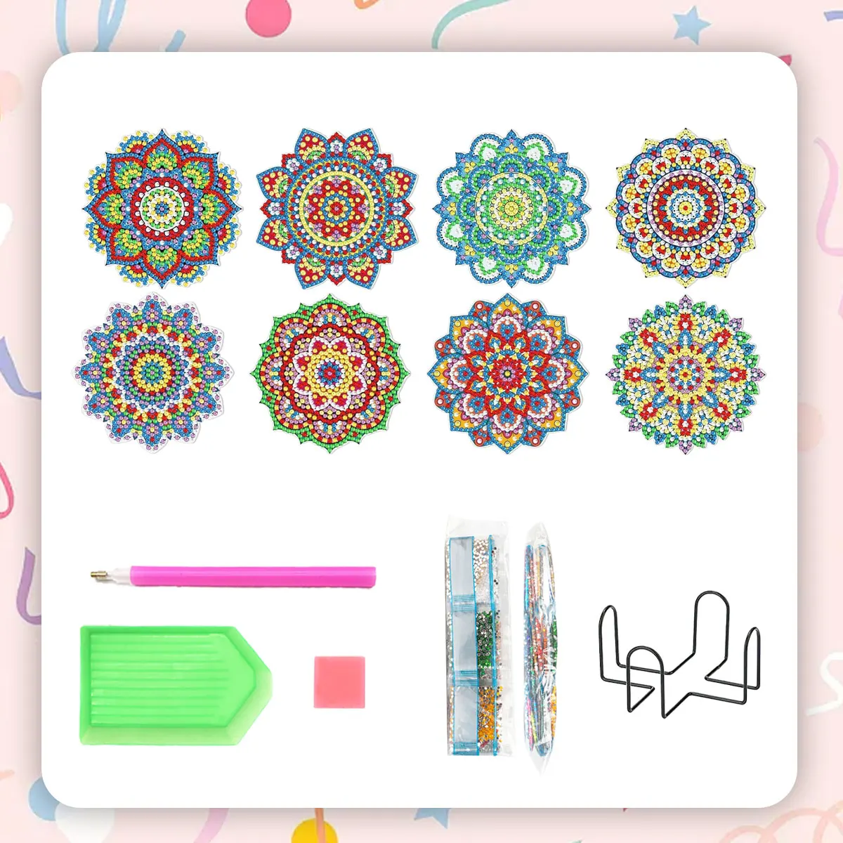 

CHENISTORY 8Pcs mandala Pattern Diamond Painting Coaster DIY Rhinestone Art Mosaic Cup Pad Table Placemat Handicraft