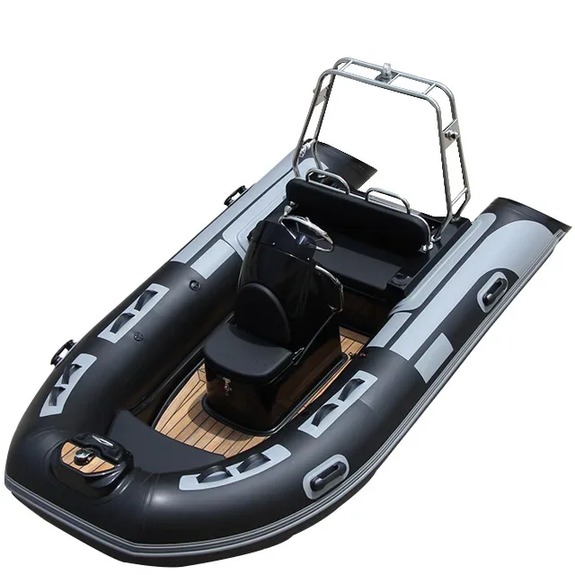 11.2FT Fiberglass RIB Boat Center Console, Rigid Inflatable Yacht Tender 3.4m Deep V Hull with Stainless Roll Bar
