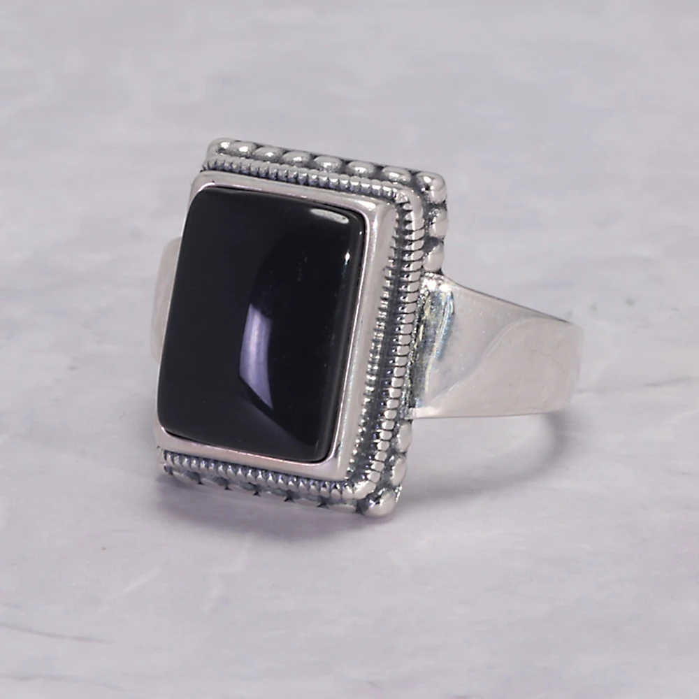 Solid 925 Sterling Silver Lucifer Rings with Black Onyx Natural Stone Handmade Statement Ring TV Show Jewelry