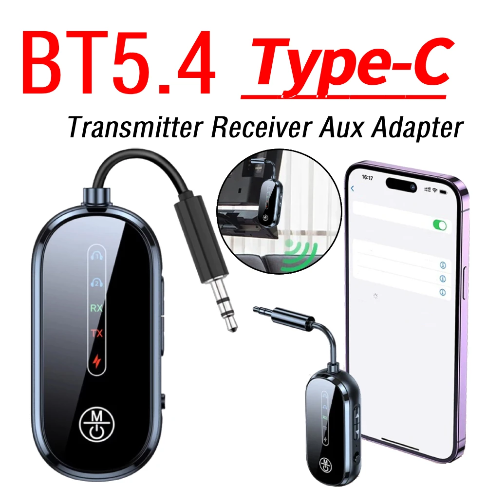 BT 5.4 Transmitter Receiver Aux Adapter Wireless Audio Receivers Dual-Connection Transreceiver For Airplanes/Cars/Home Use
