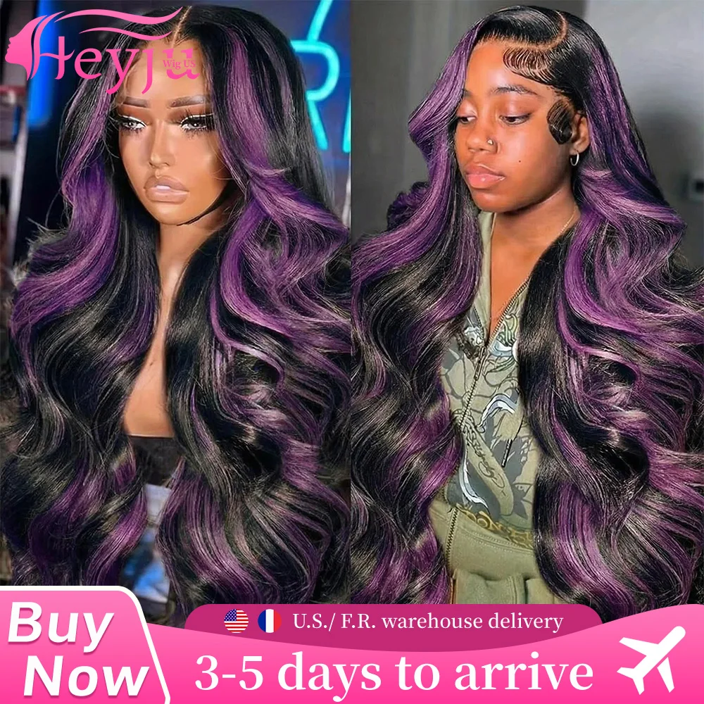 

Парик HEYJU 18-32 дюйма, глубокий фиолетовый с мелированием, волнистый, с HD-кружевной передней частью 13x4/13x6, из натуральных волос, с имитацией кожи головы, предварительно прорезанный, для женщин