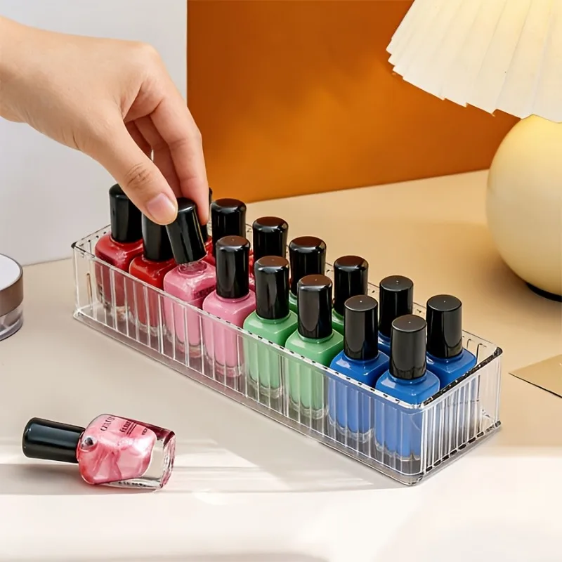 Transparent Acrylic Desktop Cosmetics Storage Box Separated Makeup Box Anti Drop Nail Oil Storage Essential for Beauty Bloggers