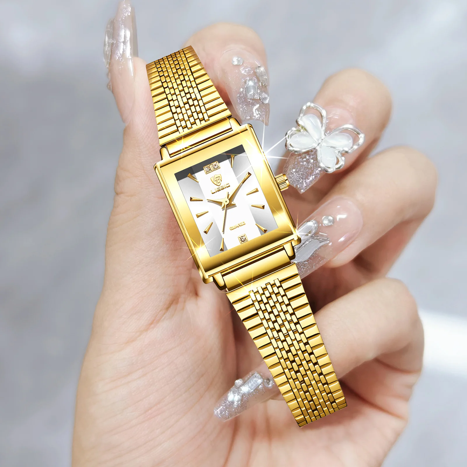 LIEBIG الفولاذ المقاوم للصدأ حزام الوقت ساعة أنيقة كوارتز ساعات المعصم بسيطة موضة ساعات أوتوماتيكية للنساء Relogio Feminino #5