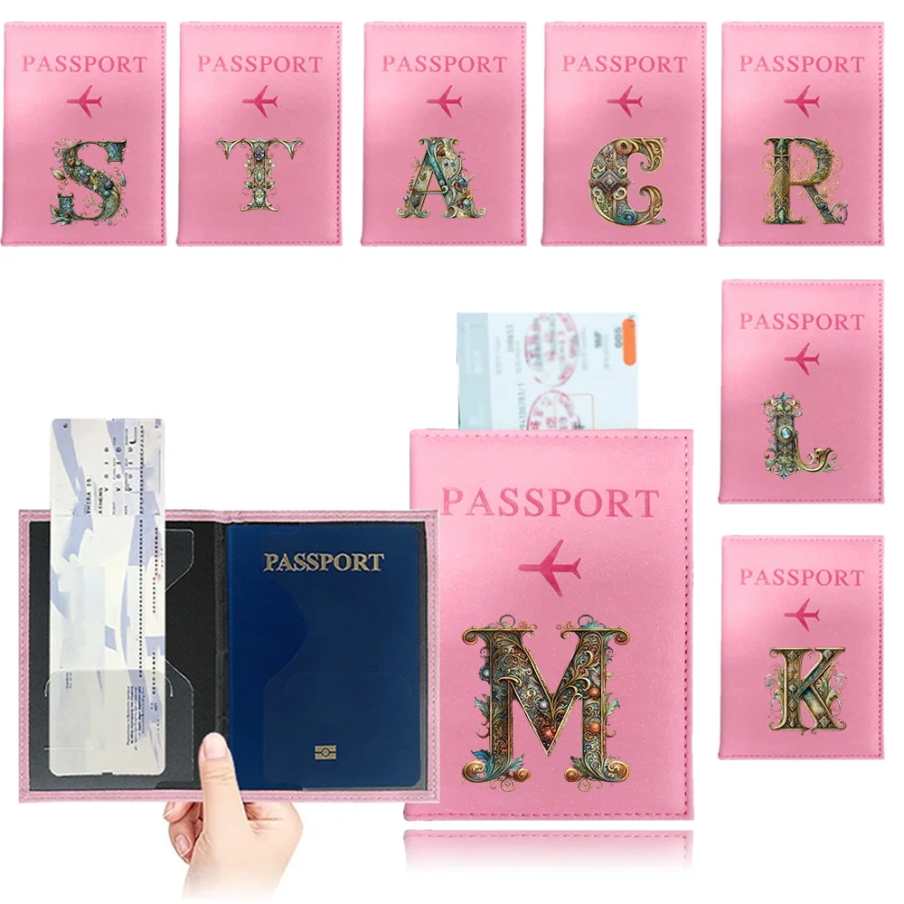 Passport Cover PU Ultra-thin Passport Holder ID Cover Document Holder Travel Accessories Initials Graphic Lettern Pattern