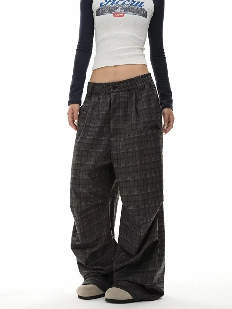 Y2k Vintage Plaid Pants Woman America Retro Oversized Casual Sports Trousers Autumn Jogging Streetwear Baggy Pantalones Woman