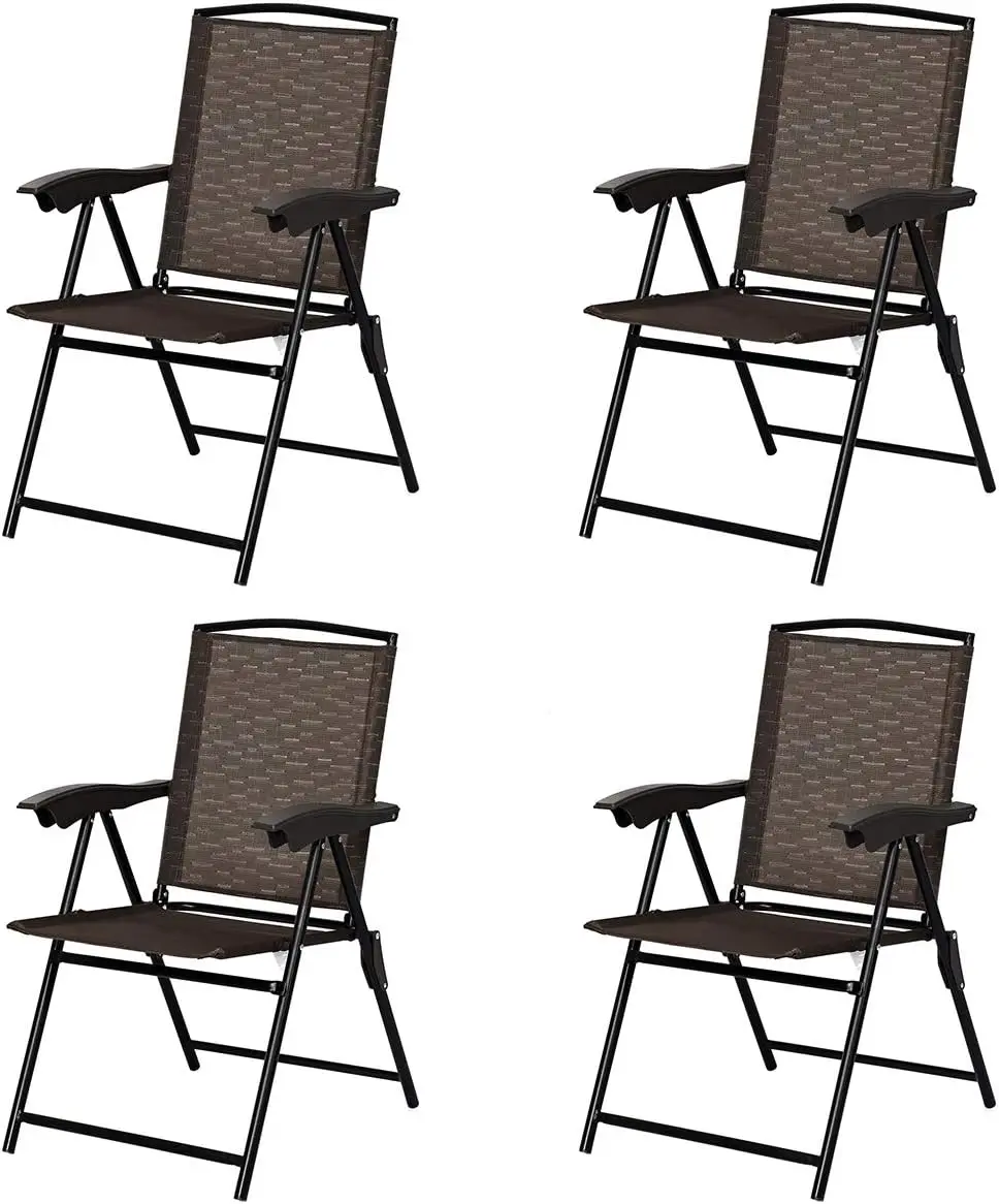 Folding Sling Chairs Sets of 4, Portable Chairs for Patio Garden Pool Outdoor & Indoor w/Armrests & Adjustable Back