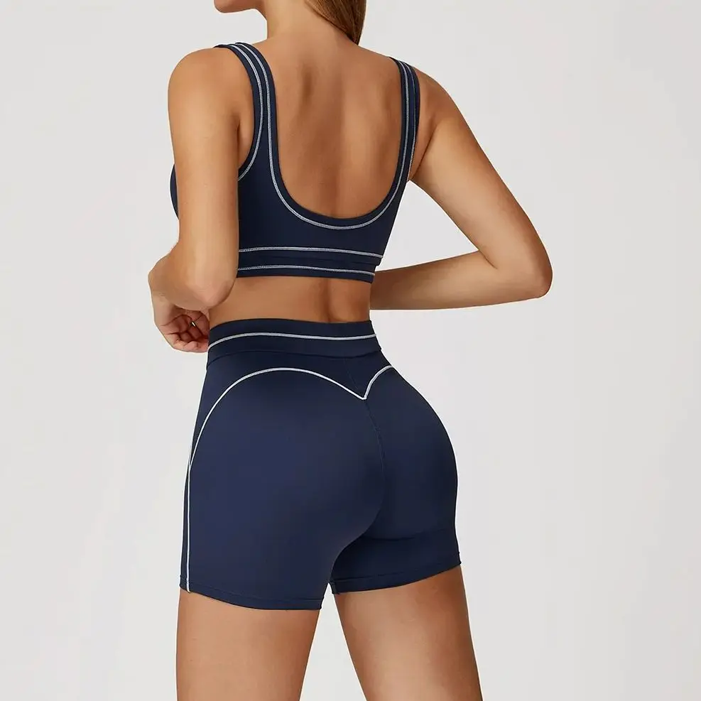 

Women Gym Sets Bras Shorts Suits White Line Fitness Sports 2 Pecs Workout Yoga Pants Training Athletic Tights Sportswear