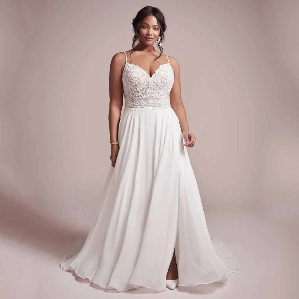 

Plus Size Wedding Dresses for Women 2023 Bride A Line V Neck Boho Wedding Gown Elegant Sleeveless Vestidos de Noivas de Princesa