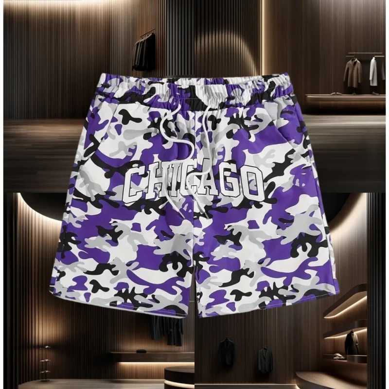 

Summer Men Camouflage Sports Shorts Chicago Hawaii Beach Shorts Boys Girls Casual Adult Daily Short Pants Streetwear Moto