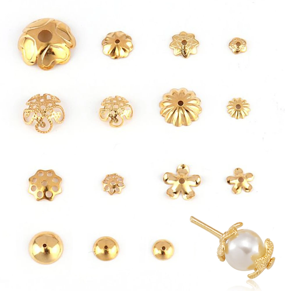 30pcs/Lot Stainless Steel Gold Color Flower Bead End Caps Earring For Jewelry Making DIY Earring Accessories End Caps