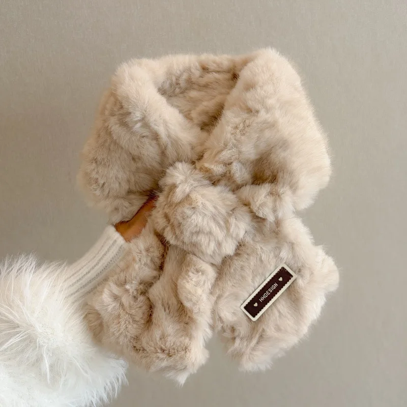 Sweet and Cute Crossed Fur Collar Versatile Thickened Warm Short Scarf Temperament Light Luxury Imitation Mink Scarf Scarf Scarf