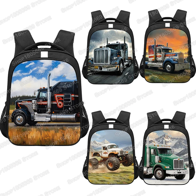 

Cartoon Semi Trailer Trucks Backpack for Teenager Bigfoot Truck Children School Bags Kids Bookbags Women Men Laptop Bag