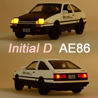 1/32 Scale AE86 Initial D Model Car Toy Alloy Diecast Sound Light Pull Back Classic Simulation Vehicle Models Collection for Kid