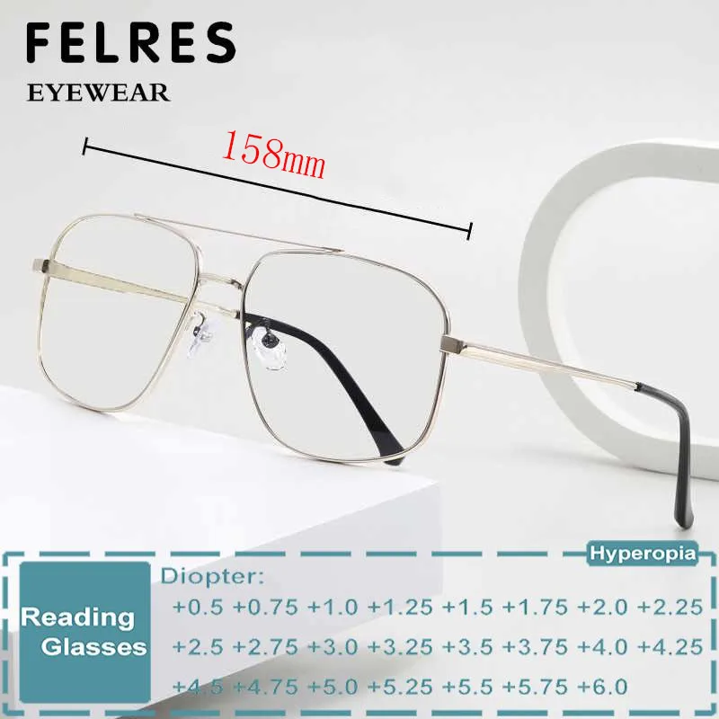 Widened 158mm Metal Reading Glasses Square Men Presbyopic Eyewear Oversize Designed For Big Face Big Head Male Female Reader