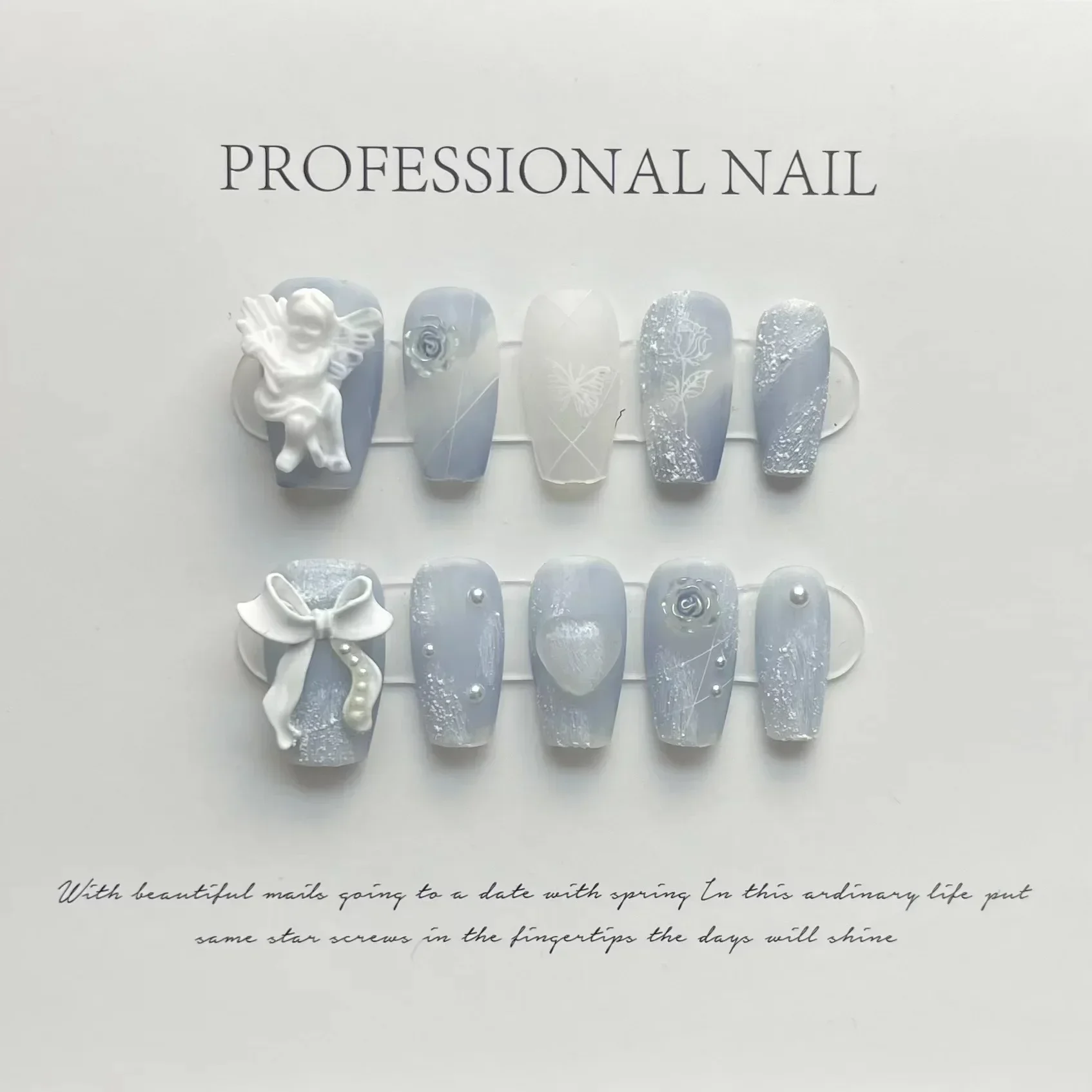 10 Stuks Witte Handgemaakte Pers Op Nagels Witte Bloem Ballerina Decoratie Nep Nagels Professioneel Ontwerp Volledige Dekking Nail Tips Art