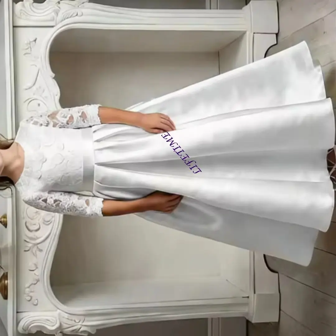Elegante Satin-Blumenmädchenkleider Schulterfrei Bodenlang Anpassbar für Hochzeit Geburtstag Erstkommunion Kinder