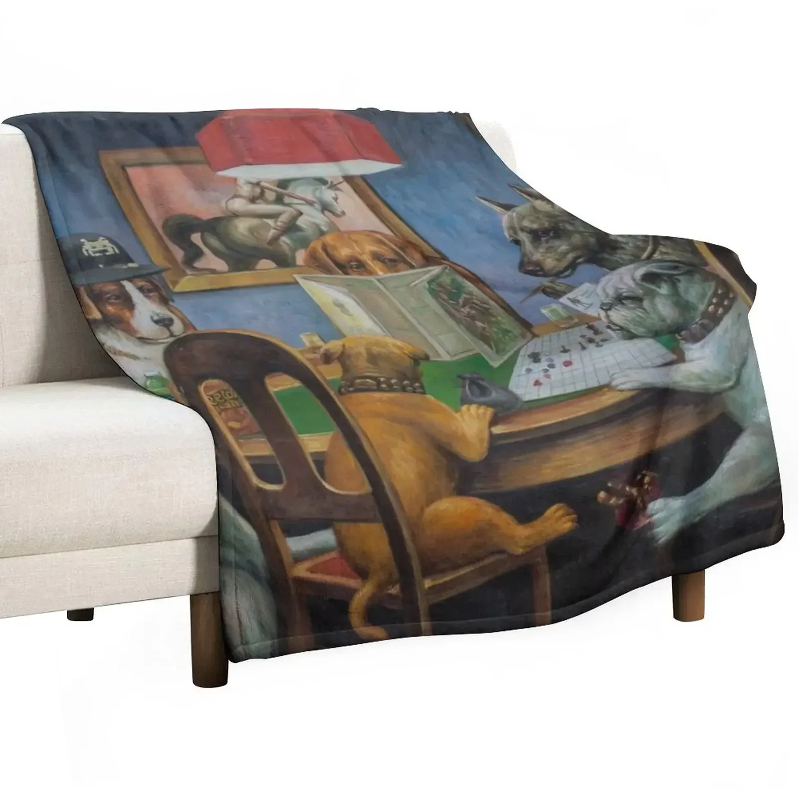 Dogs Playing D&D Throw Blanket Tourist Comforter Blankets