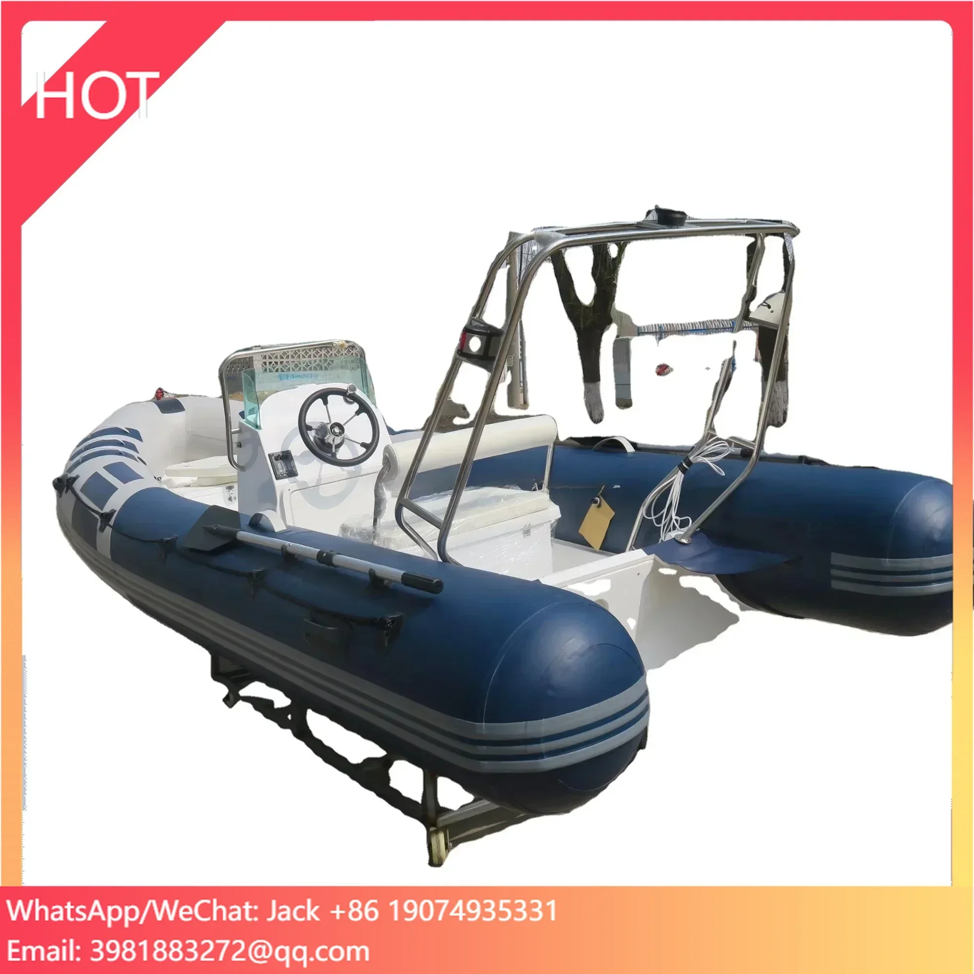 Perahu RIB-520 Fiberglass Tiup Mewah 1.2mm 5.2m PVC/hypalon Laris Manis