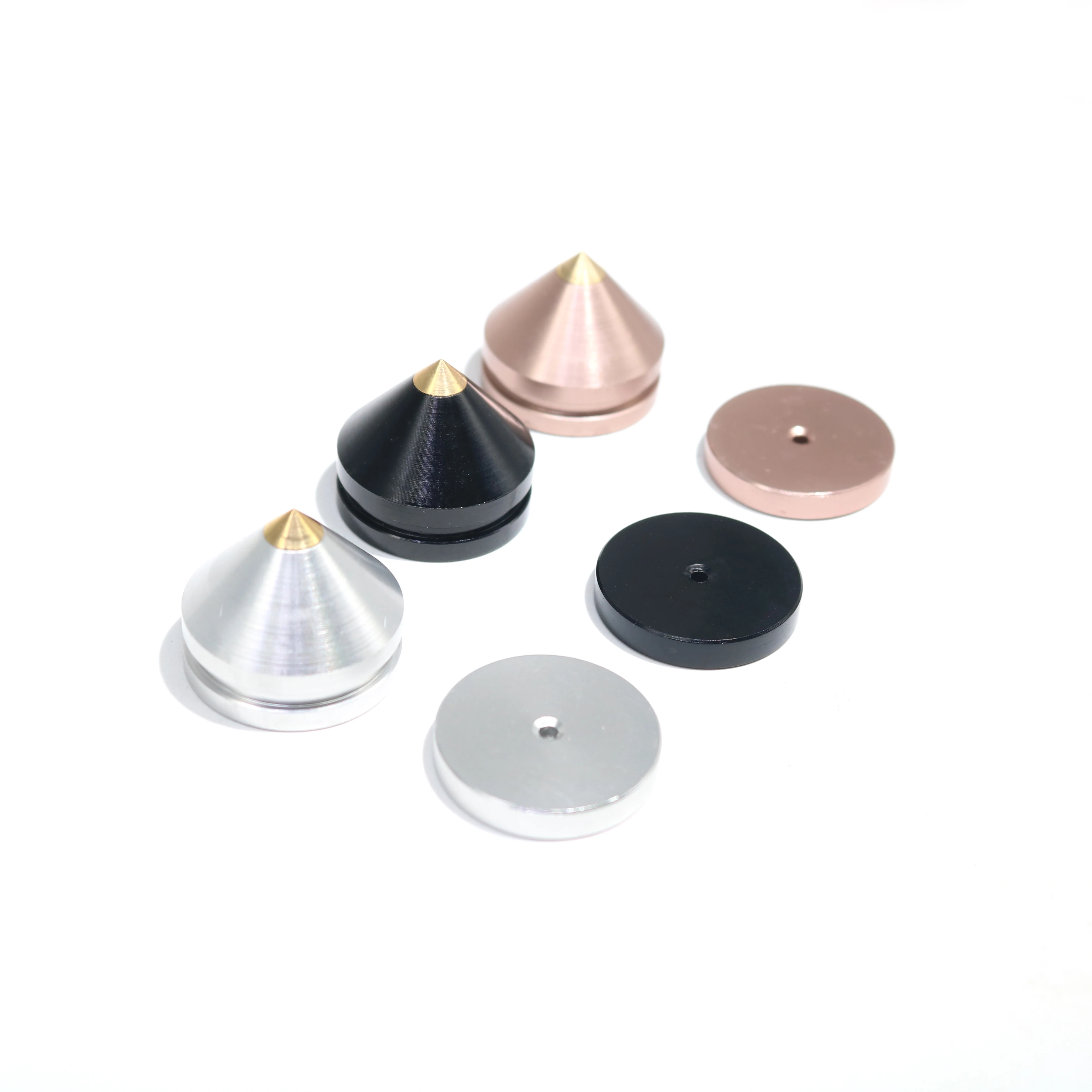 HIFI Speaker Spike Isolation Feet, Aluminum Base with Pure Copper Gold Plated Tip Shock Absorber for Amplifier & Audio Equipment