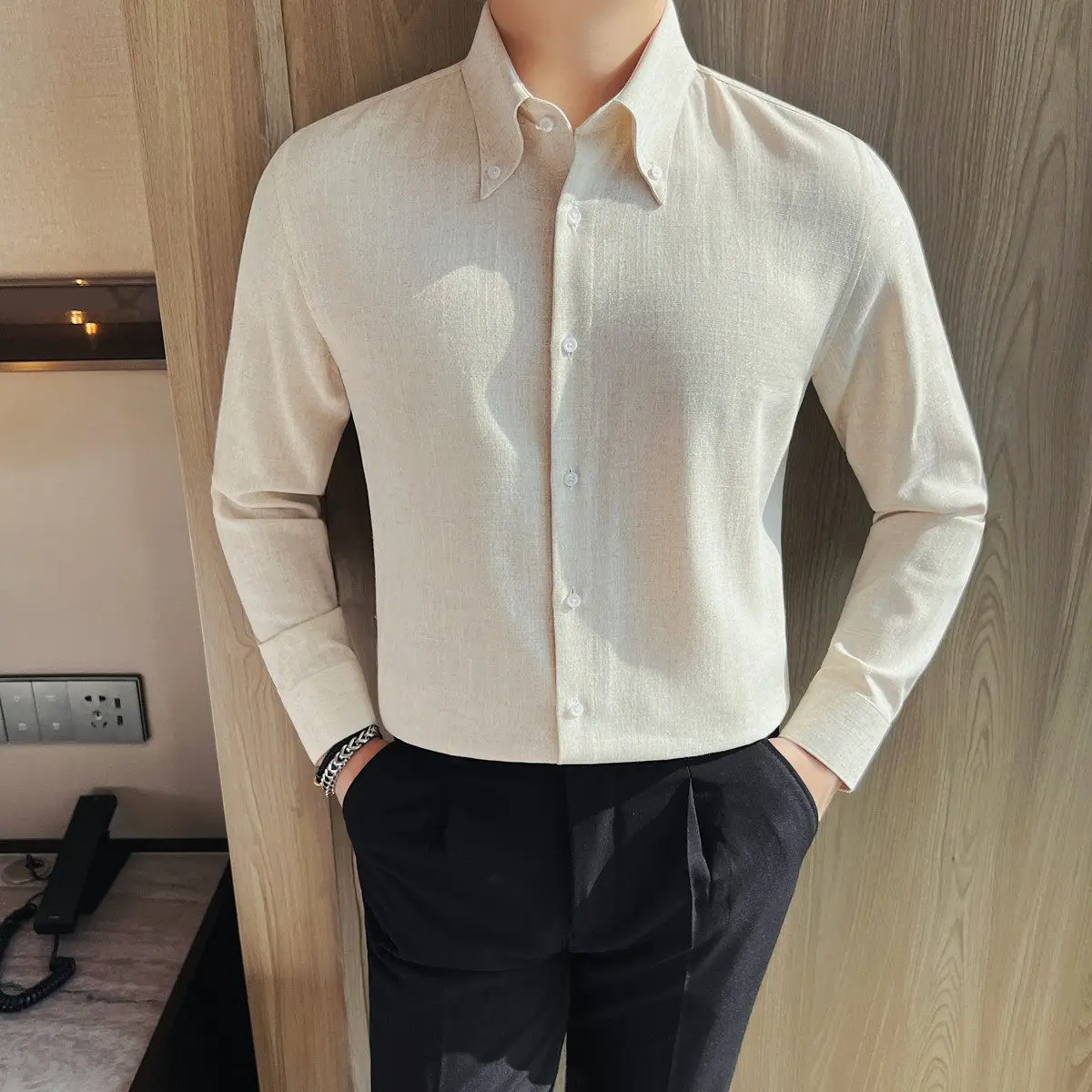 

Spring Pointed Collar Flower Shirt Men's Long Sleeved Concealed Button Business Casual Shirts Versatile Handsome Social Shirt